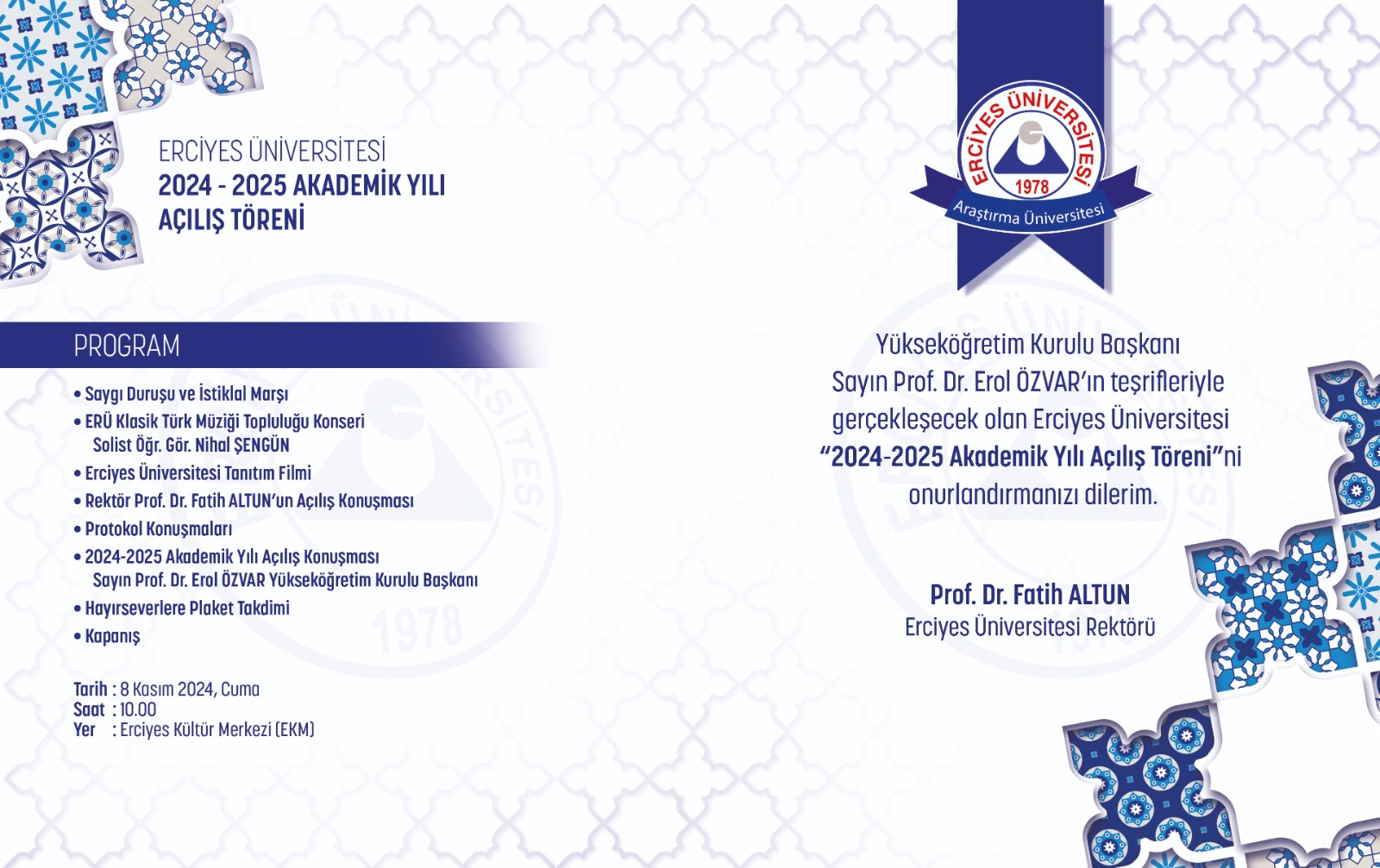 YÖK Başkanı Prof. Dr. Özvar Kayseri’ye geliyor